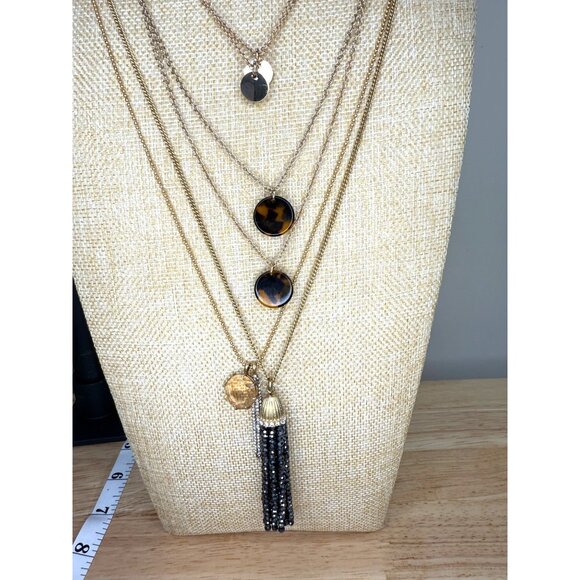 J. Crew Gold Tone Layering Necklace Set Of 4 With Tortoise Accents & Black - Picture 1 of 11